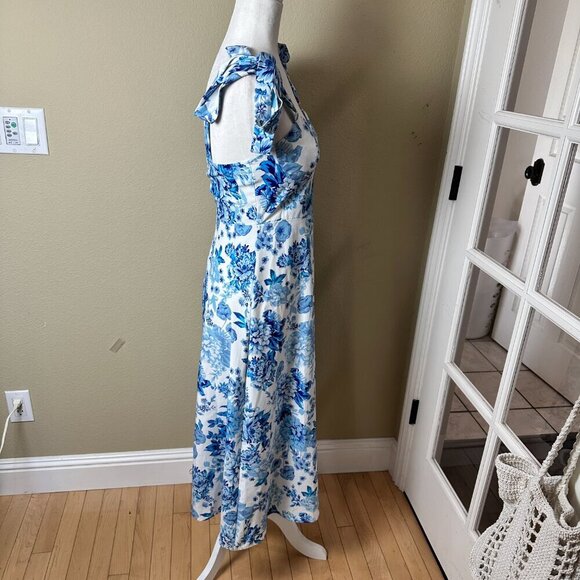 SHEIN Blue & White Floral Toile Midi Sundress Dress Size Small - Picture 10 of 12